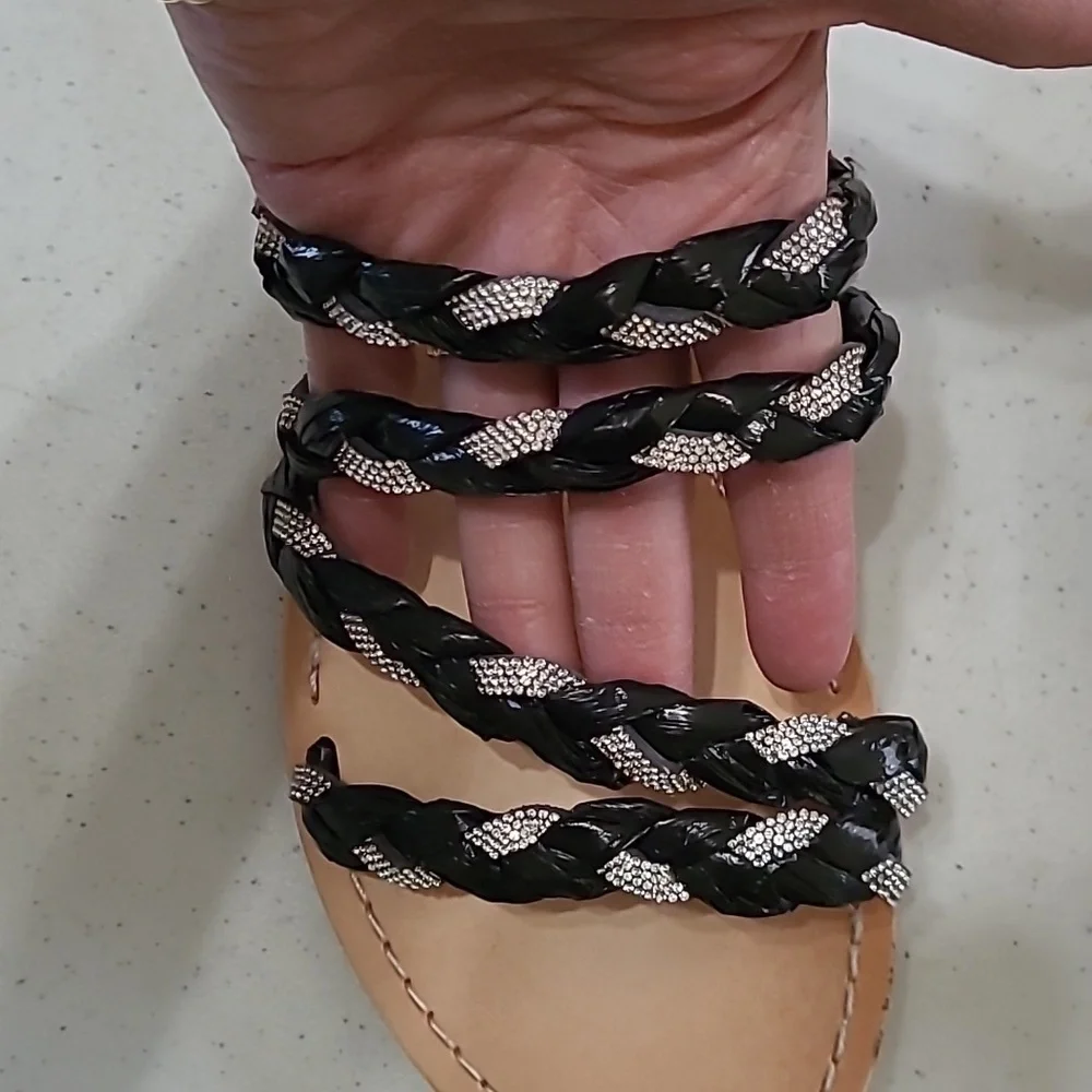 Dolce Vita black & silver woven strap slides size 8